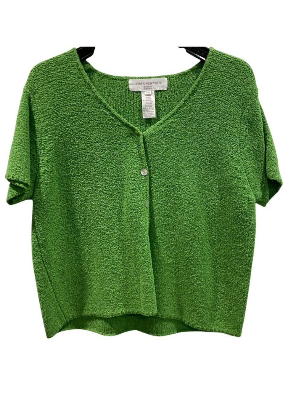 Vintage Jones New York Textured Knit Cardigan PM Green Vibrant Cottagecore Y2K